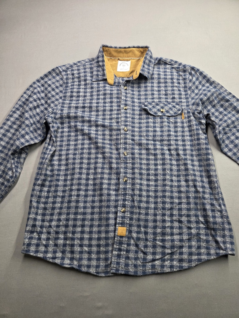 Dubinik Customized Version Blue Plaid Flannel Shirt Men's Size Large L Corduroy